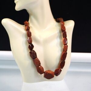 Sand Goldstone Bead Necklace Brown Glimmering Beads Tie Up Closure
